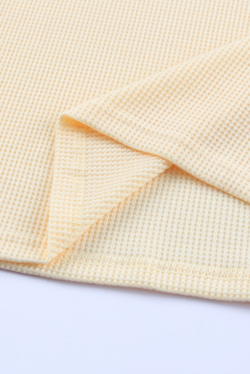 Scoop Neck Puff Sleeve Waffle Knit Top
